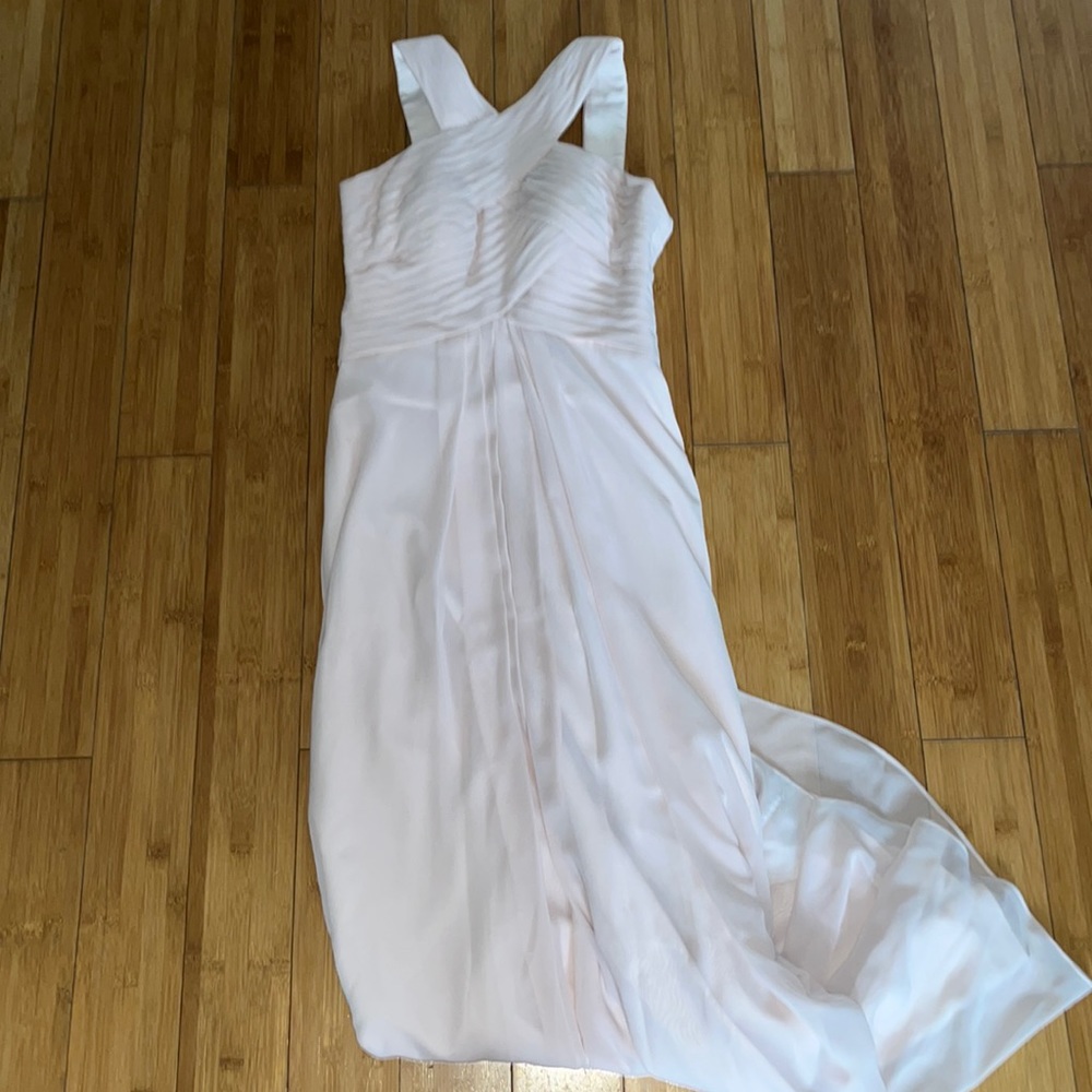 Azazie size 2 baby pink gown.